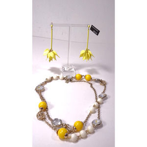 Banana Republic WOmen's Enamel Flower Earrings Glass Bead Necklace NWT 80